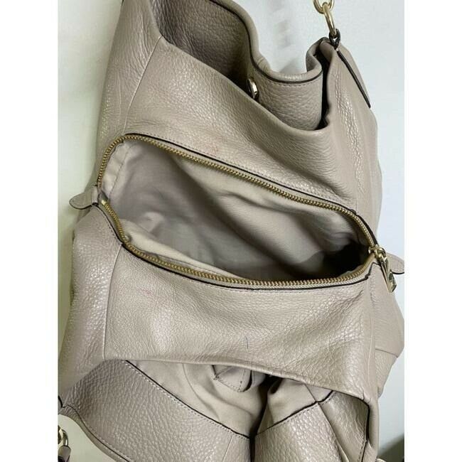 coach large eddie triple compartment beige leather shoulder bag