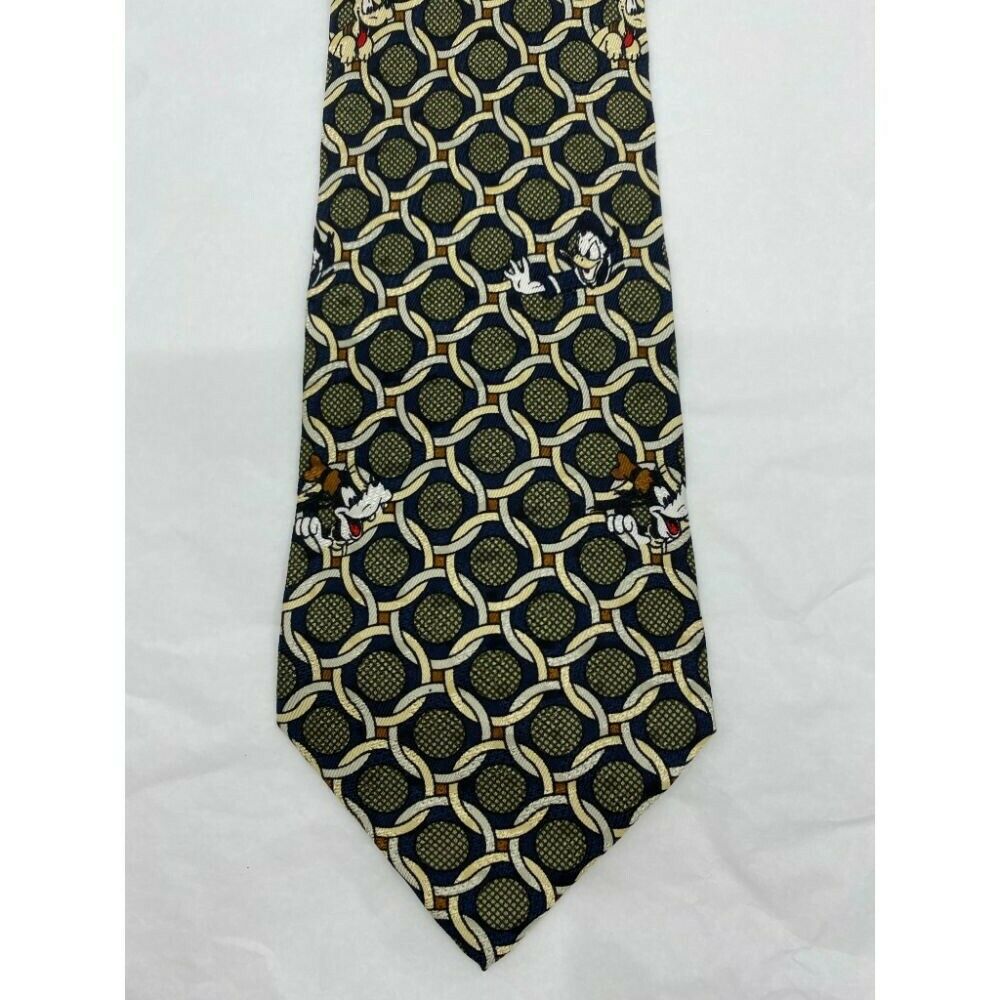 MICKEY MOUSE Disney Neck Tie Black Green Cream Hand Made 100% Silk