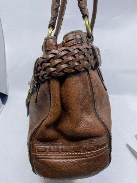 coach w medium w braided design whiskey brown leather shoulder bag