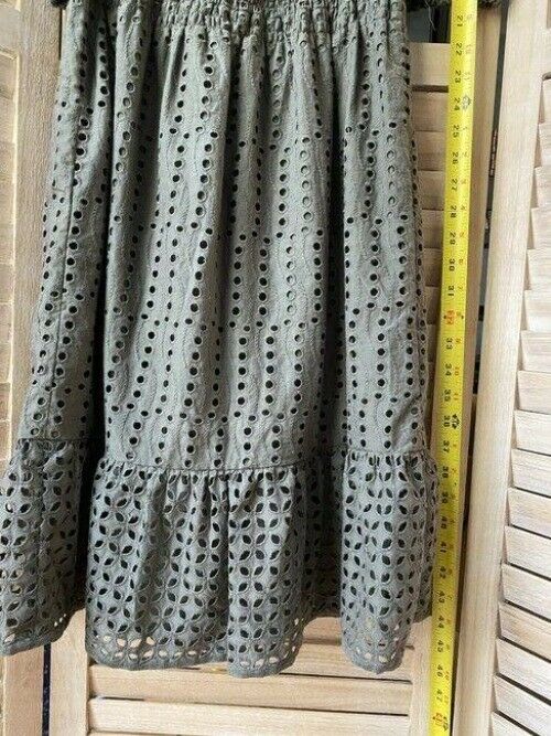 Nicole Miller olive off the shoulder eyelet msrp small long casual maxi dress