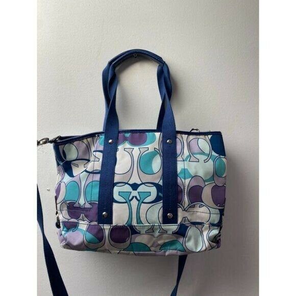 COACH Large Blue White Purple Jacquard Fabric Tote Bag