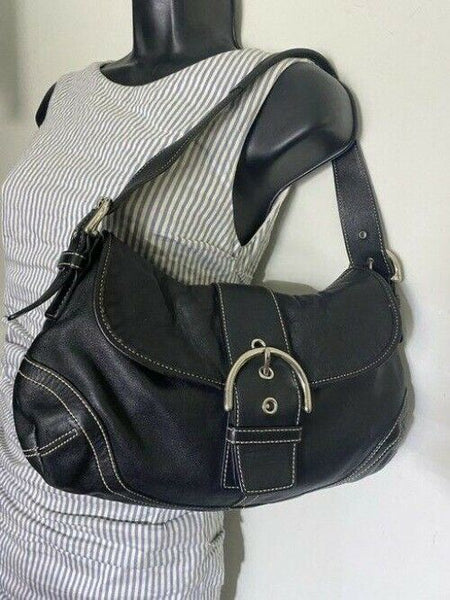 coach medium bag handbag black leather shoulder bag