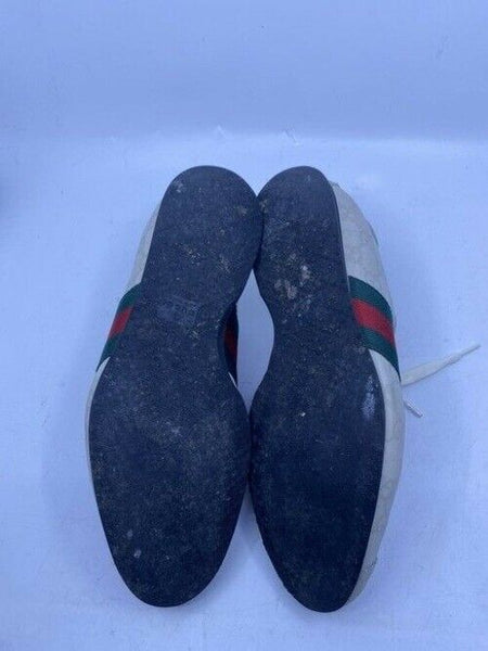 Gucci White Leather Gg Lace Up Redgreen Stripe White Sneakers Size Us