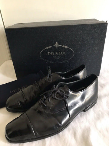 Prada Black Leather Lace-Up Oxfords
