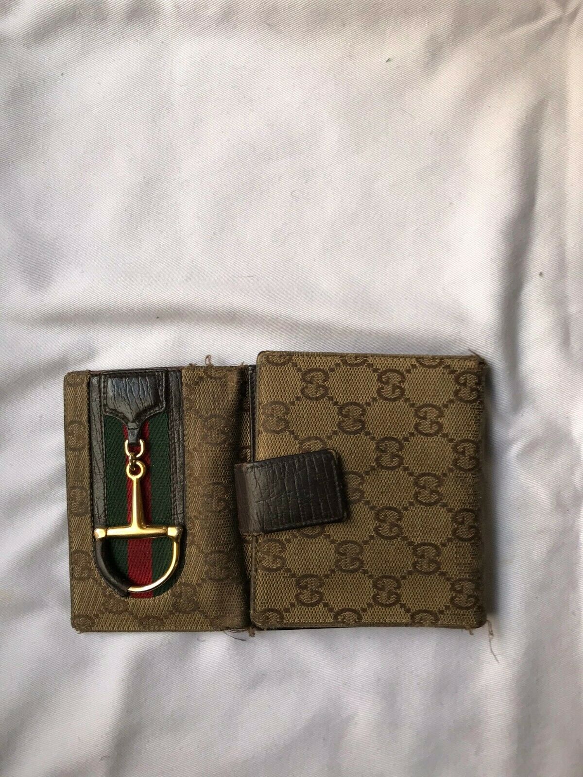 Gucci Beige Horsebit Vintage Web Gg Canvas Wallet