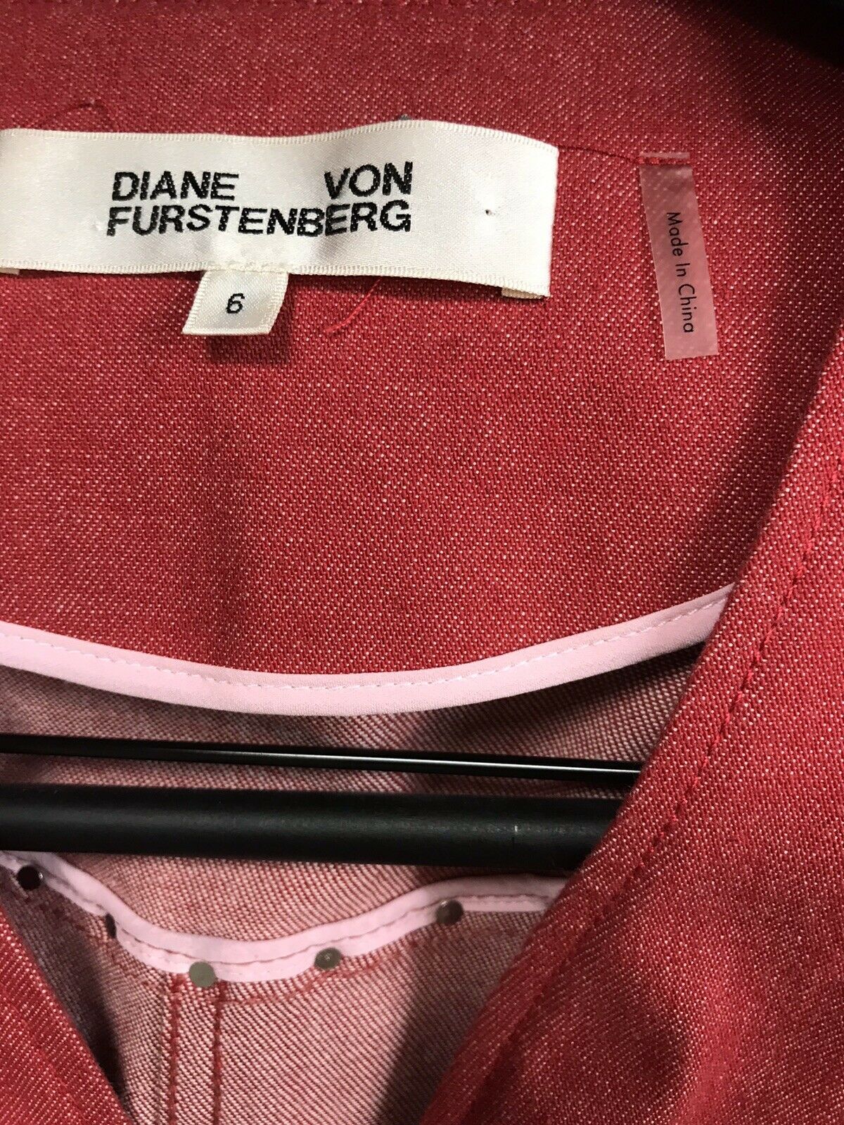 DIANE VON FURSTENBERG Red Denim Studded Dress sz 6