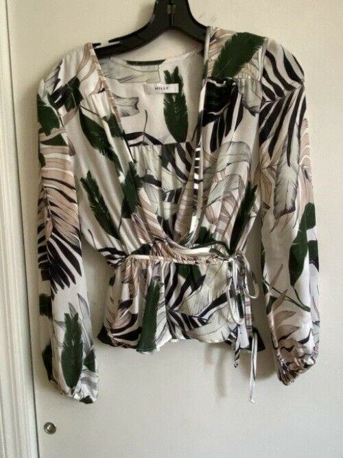 milly white green beige new chiffon wrap msrp small blouse