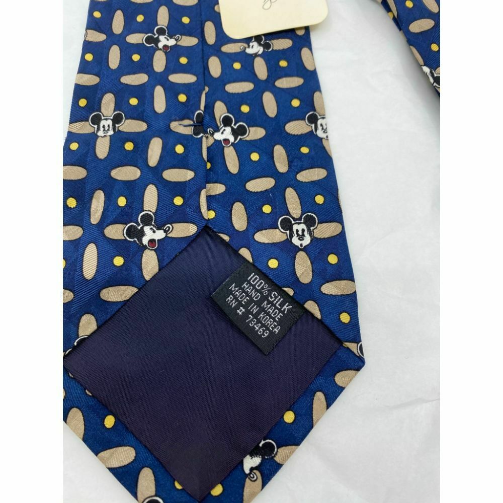 MICKEY MOUSE Disney Neck Tie Blue Tan Hand Made 100% Silk