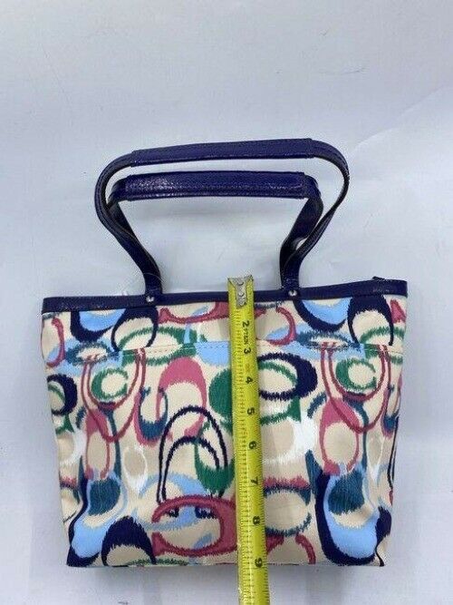 coach bag blue beige pink green fabric tote