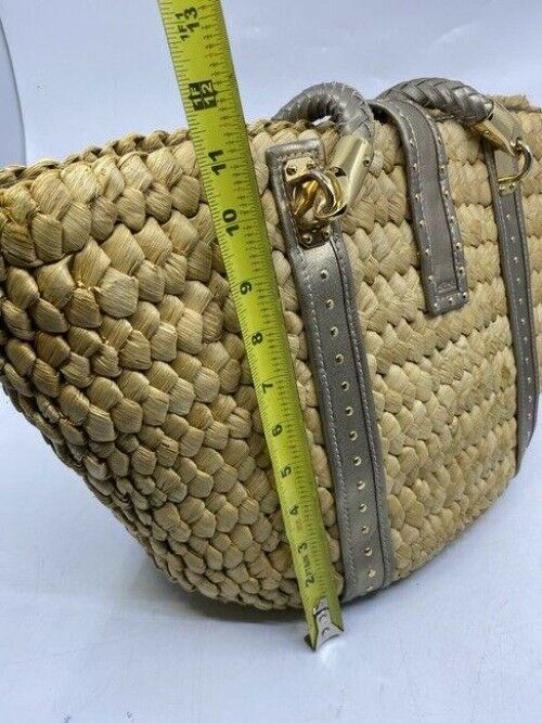 michael kors shopping xl w w leather trim gray beige woven tote