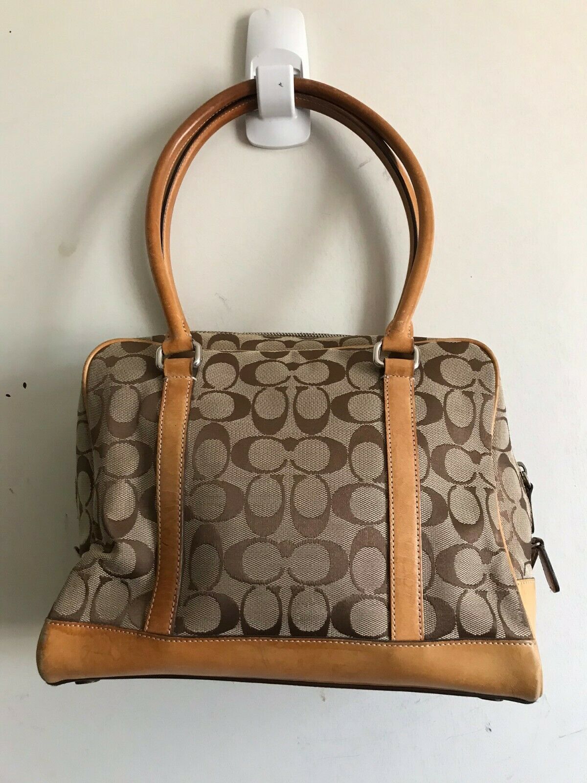 Coach Brown/ Khaki Signature Jacquard Fabric Handbag