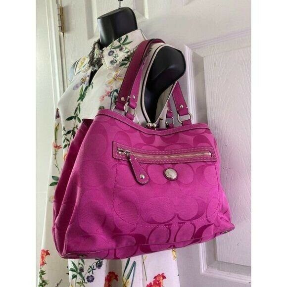 COACH Large Pink Jacquard Fabric Tote Bag