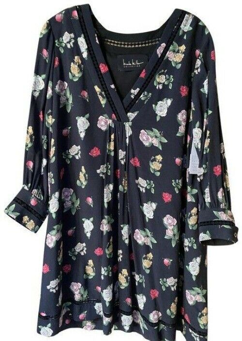 Nicole Miller Black Green White New Floral Mini Msrp Short Casual Dress