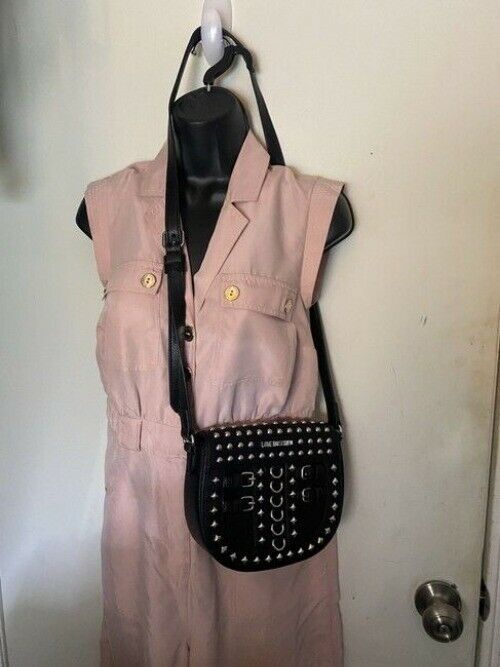 Love Moschino Studded Black Leather Cross Body Bag