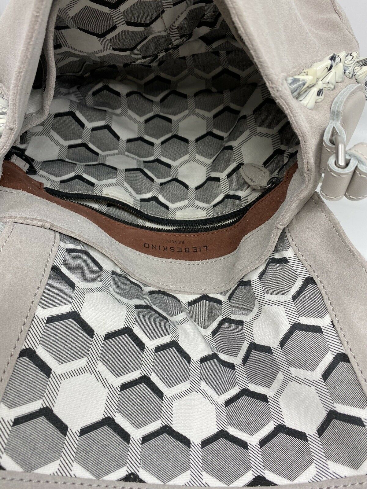 LIEBESKIND Grey Suede Leather Shoulder Bag