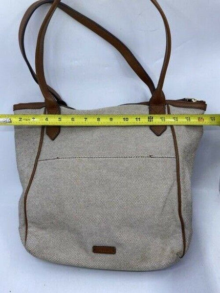 Fossil Tote Brown White Nylon Fabric Shoulder Bag