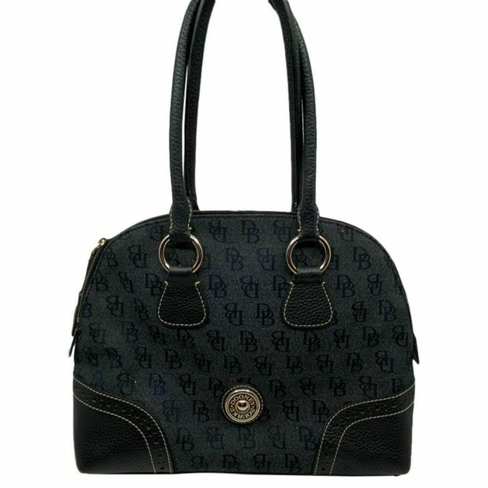 Dooney & Bourke Over Signature Fabric Size M Gray Black Shoulder Bag