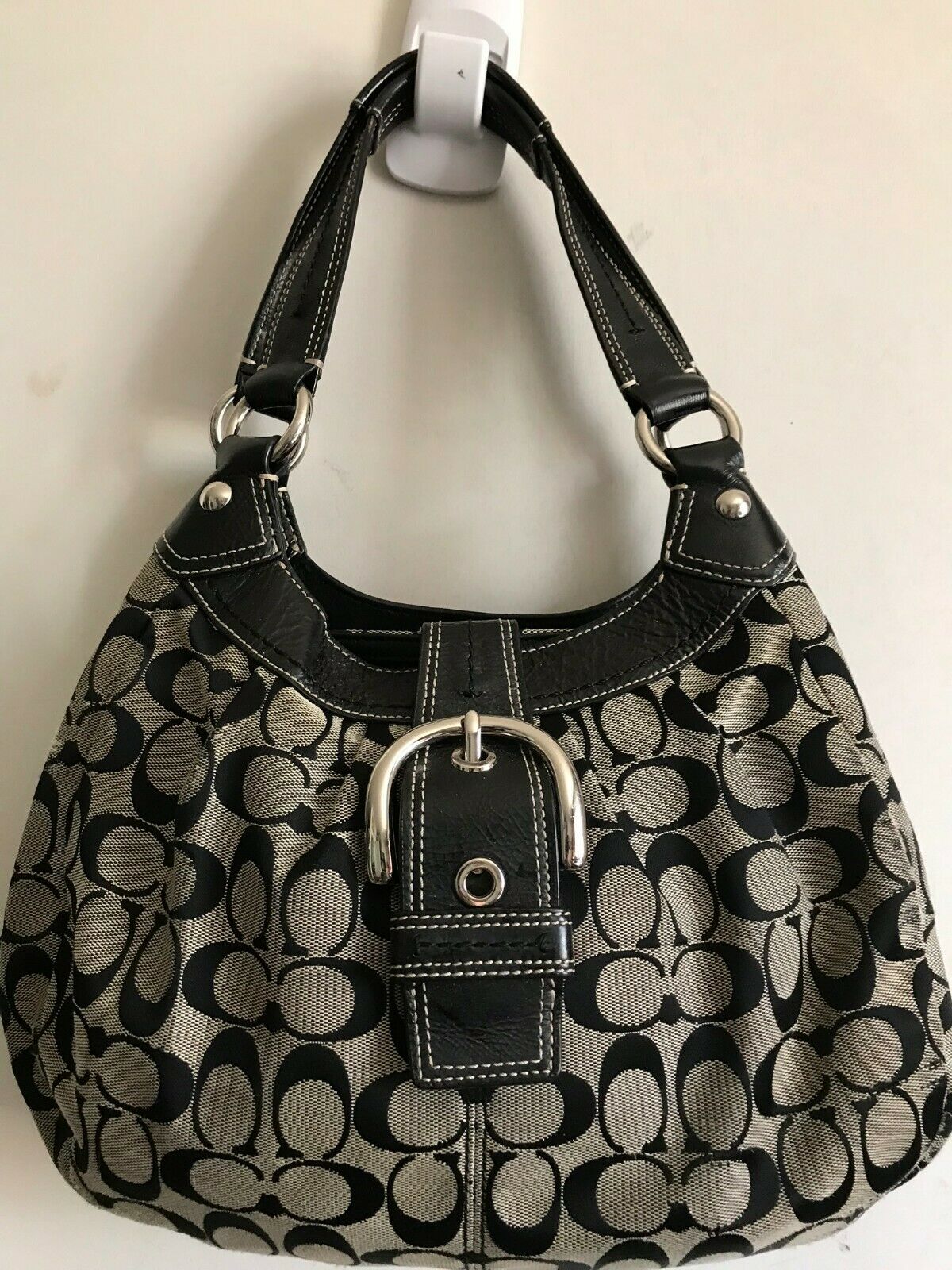 Coach Black Fabric Signature hand bag