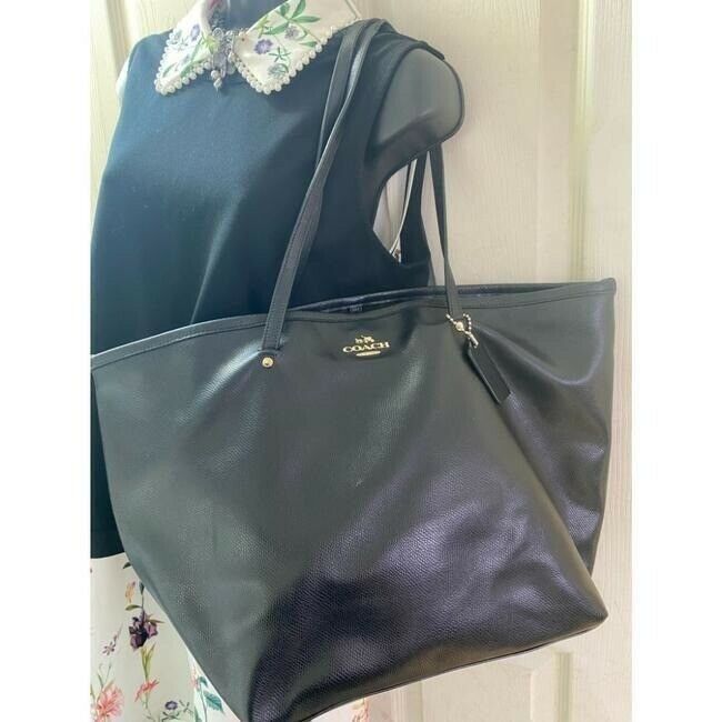 COACH XL Black Leather Shopping Tote Bag
