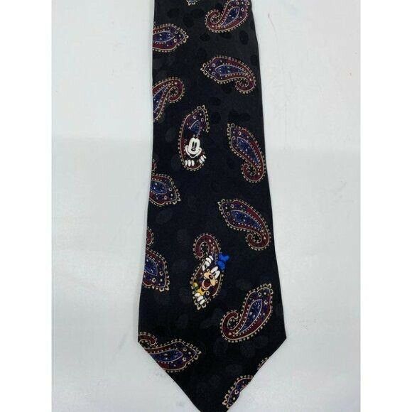 NWOT Disney Black Burgundy Neck Tie 100% Silk