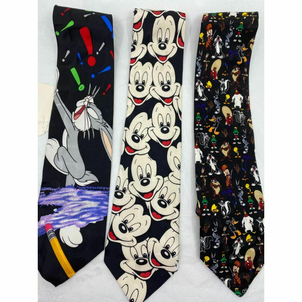 New Lot of 3 Neck tie Disney, Looney Tunes Black Red White Total Msrp 75