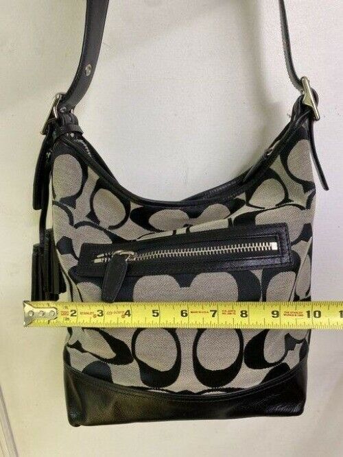 coach beige black jacquard fabric cross body bag