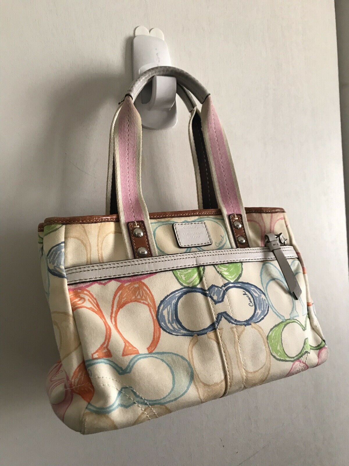 COACH Beige/multi-colored Canvas All Over Logo Handbag