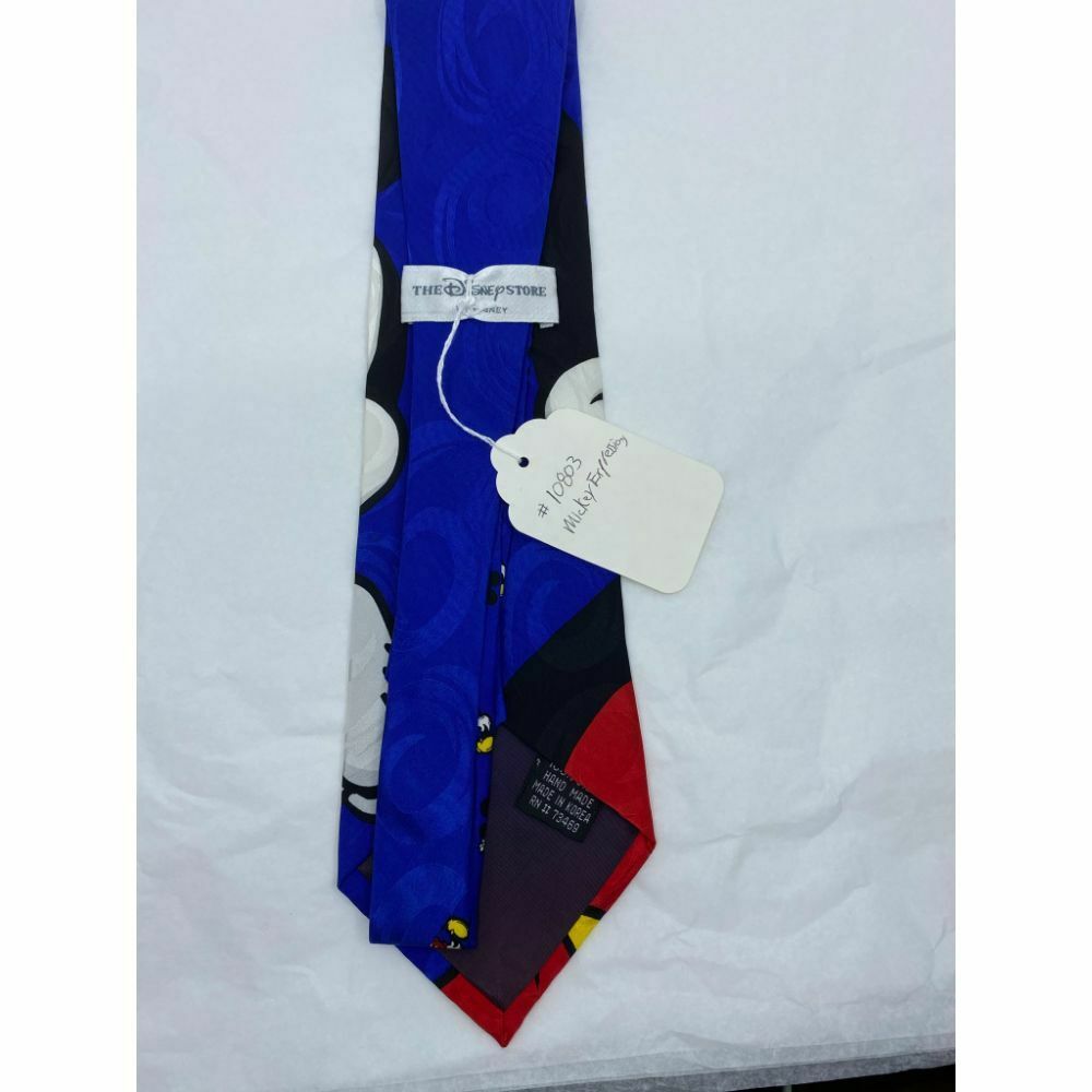 MICKEY MOUSE Disney Neck Tie Blue Black White Hand Made 100% Silk