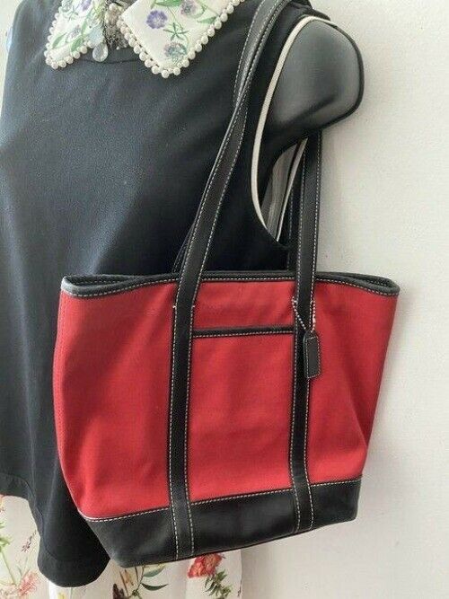 coach large red black nylon shoulder bag