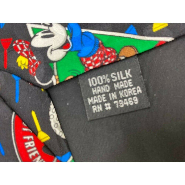 MICKEY MOUSE Disney Neck Tie Black Green Red Hand Made 100% Silk