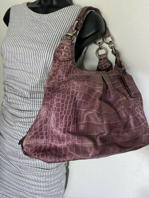 coach croc embossed eddie msrp purple shoulder bag