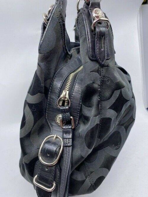 coach medium material black fabric shoulder bag