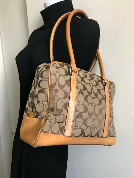 Coach Brown/ Khaki Signature Jacquard Fabric Handbag