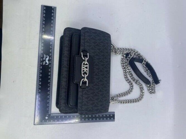 Michael Kors New Ginny Medium Logo Black Coated Canvas Cross Body Bag