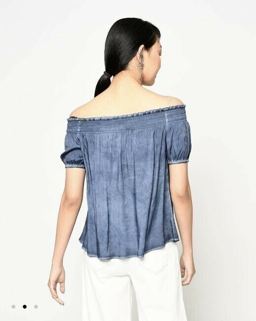 Nicole Miller blue off shoulder msrp small blouse