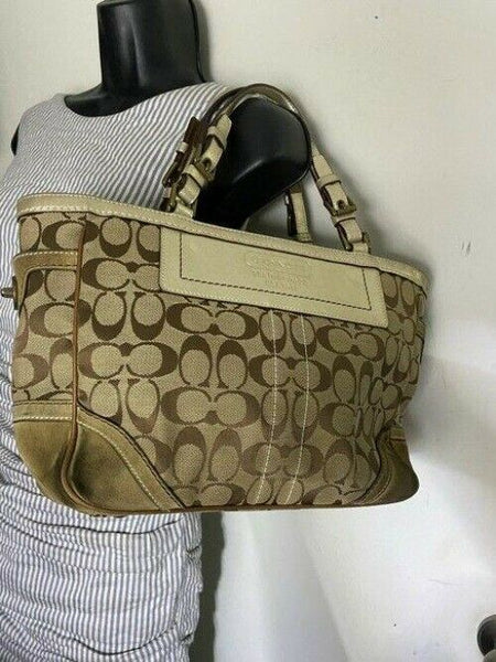 Coach Shoulder Bag Medium Msrp Beige Brown Jacquard Fabric Tote