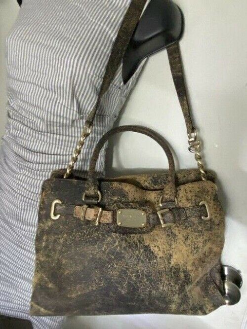 michael kors washed hamilton msrp black leather shoulder bag