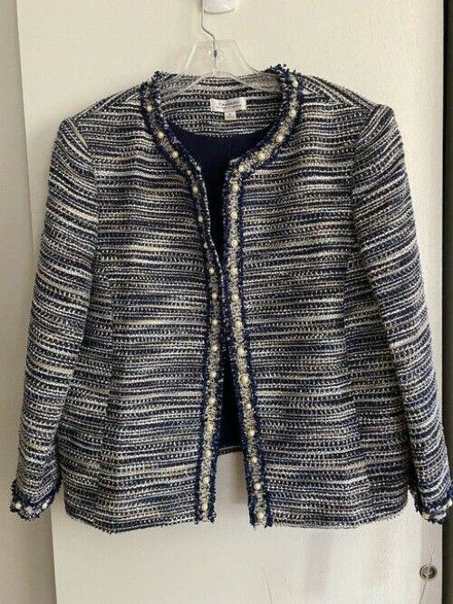 elie tahari navy white tweed msrp jacket