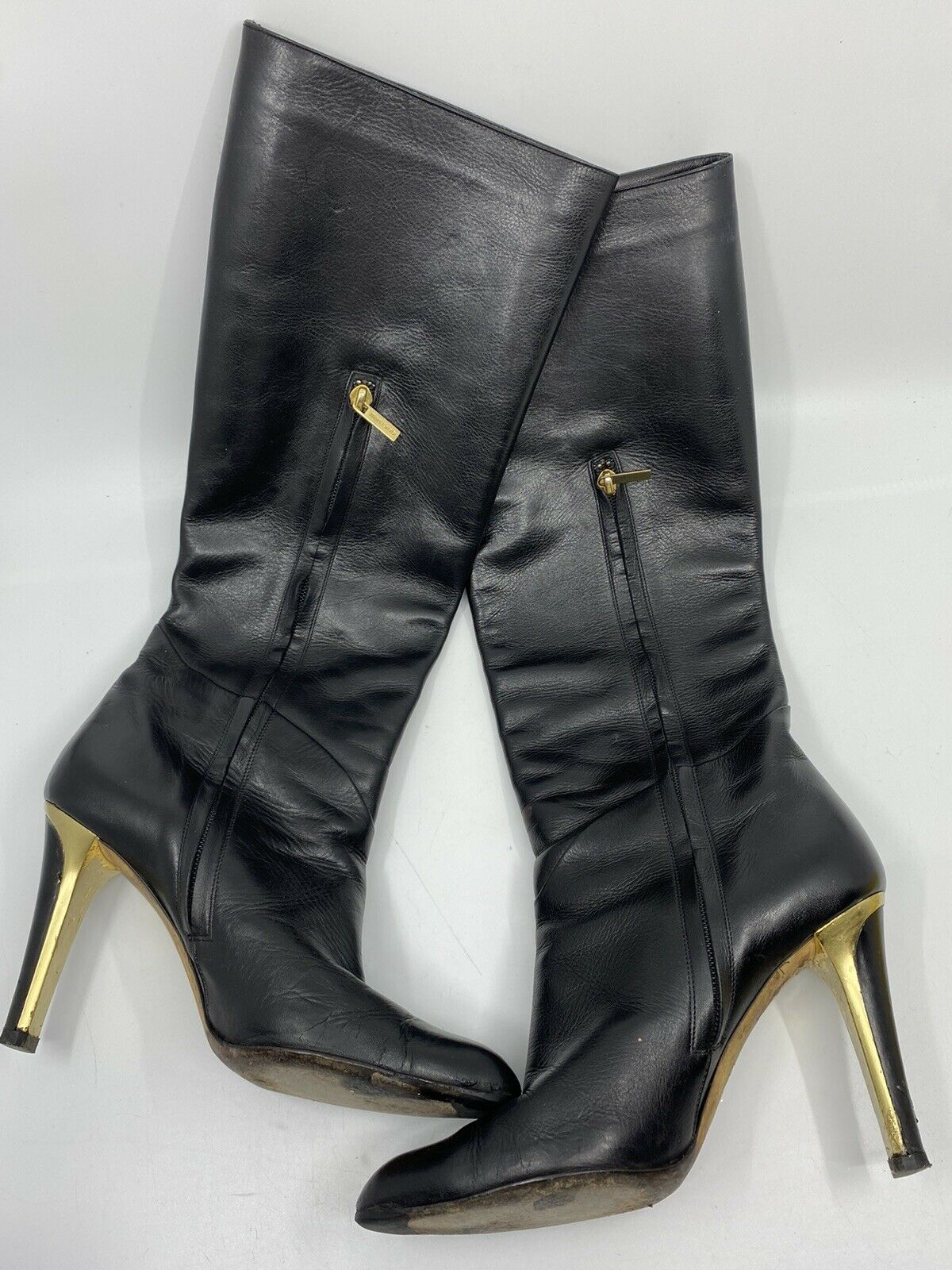 JIMMY CHOO Black Leather Knee high boots 7.5