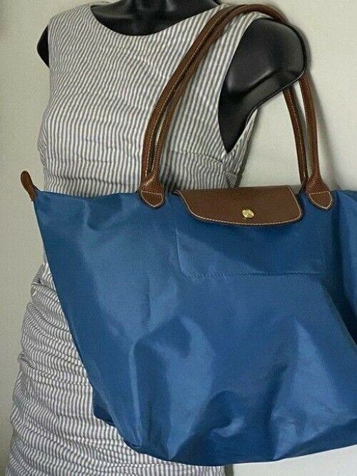 Longchamp Shopping Blue Brown Tote