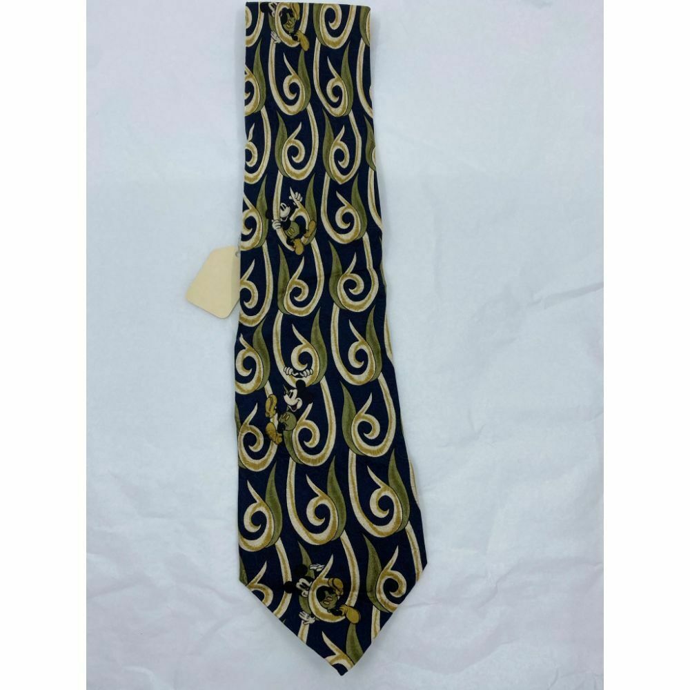 MICKEY MOUSE Disney Neck Tie Black Green Hand Made 100% Silk