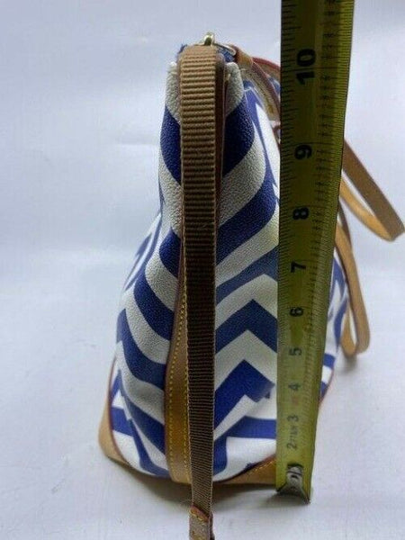 Dooney and Bourke shopping xl zig zag in blue white coated canvas tote