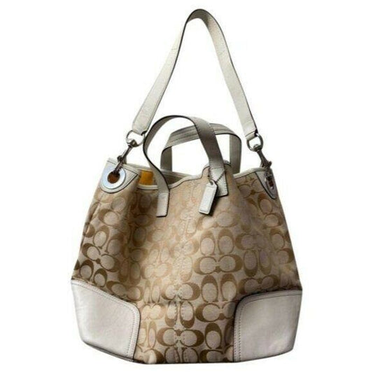 NWT Coach Tan White Fabric Tote Bag MSRP $328