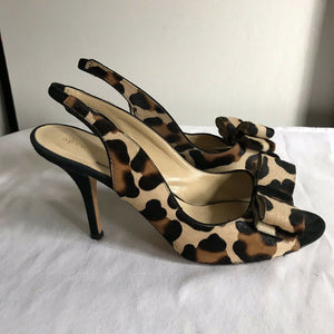 KATE SPADE calf Hair Animal Leopard Print Peeptoe Slingback Platform heels 7.5