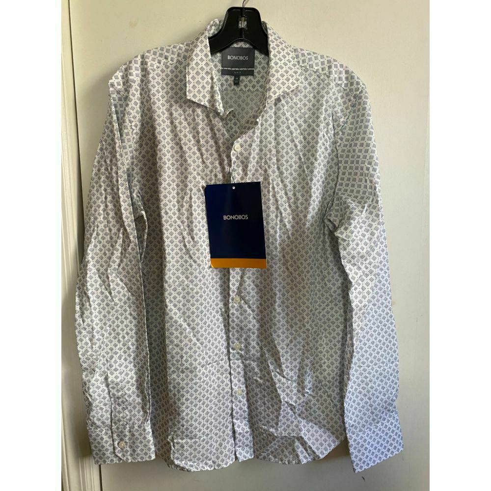 BONOBOS White Gray Printed Long Sleeve Button Down Shirt Size M