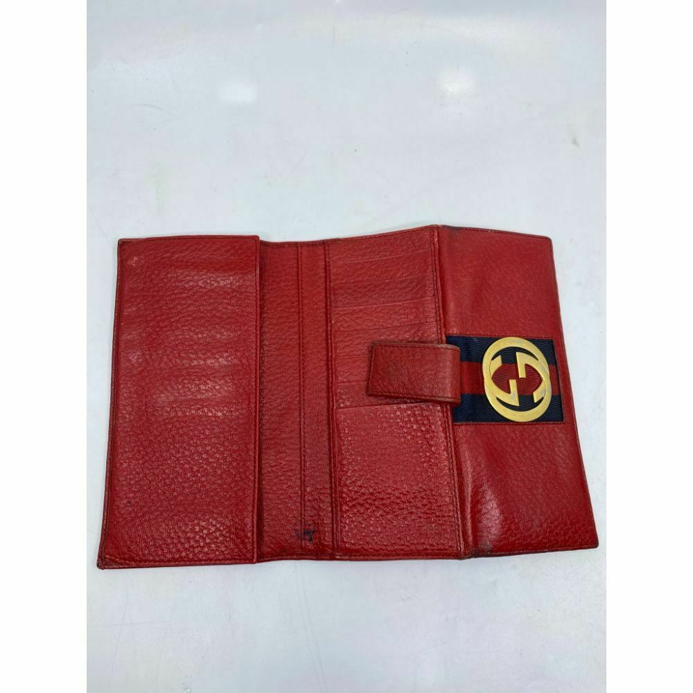 GUCCI Women Red Tri Fold Leather Wallet