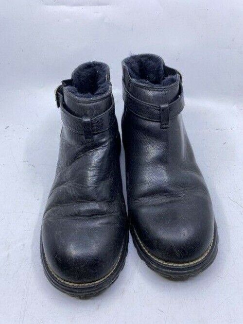 Ugg Australia Black Leather Heavy Duty Low Bootsbooties Size Us