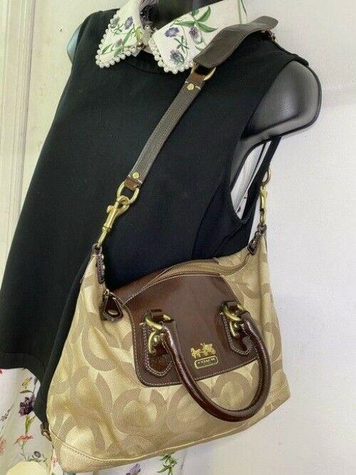 coach bag large brown tan fabric tote