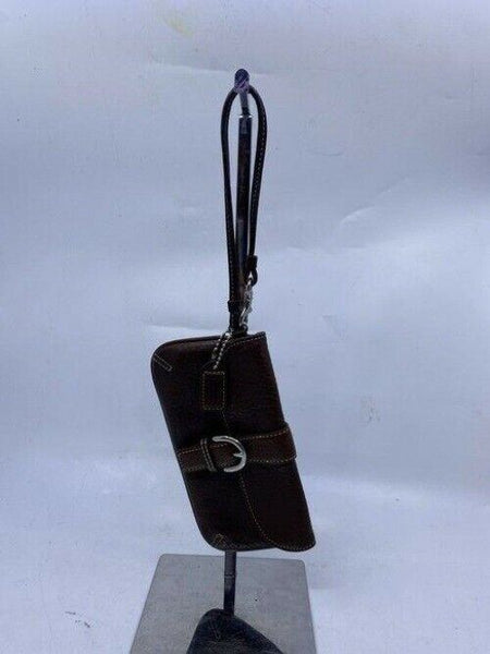 coach textured brown leather wristlet