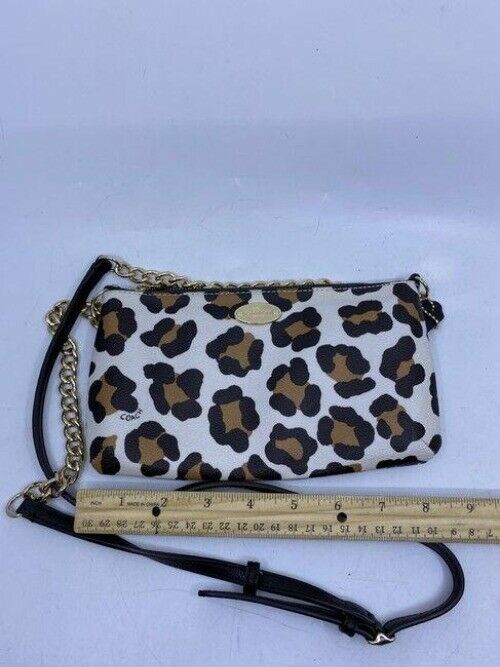 coach small white brown tan coated canvas cross body bag